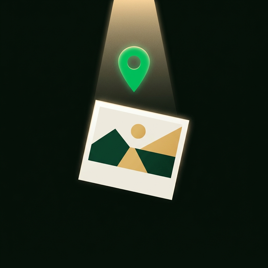 A location pin lifting off a photo